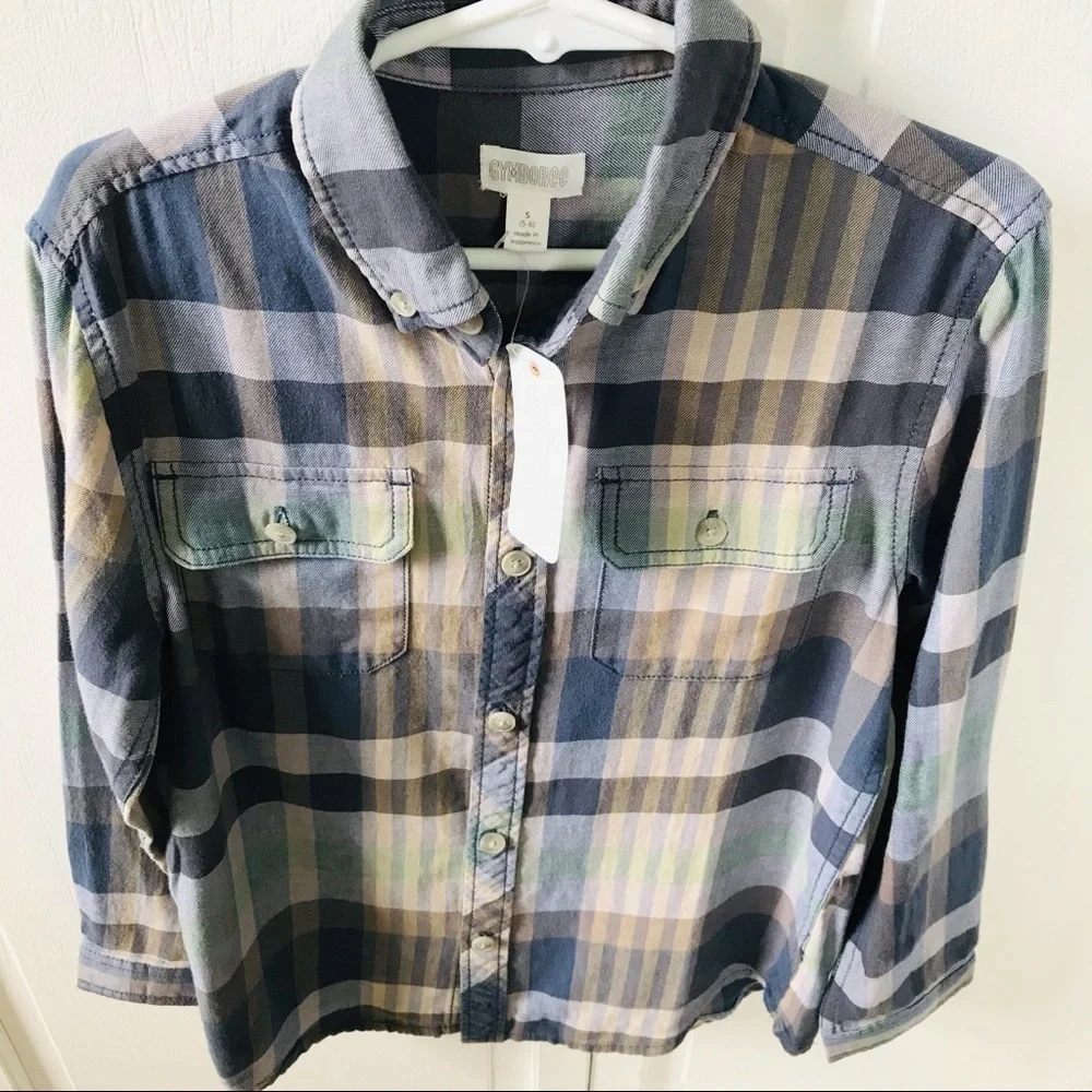 GYMBOREE Blue Yellow Plaid Button Down Shirt, S